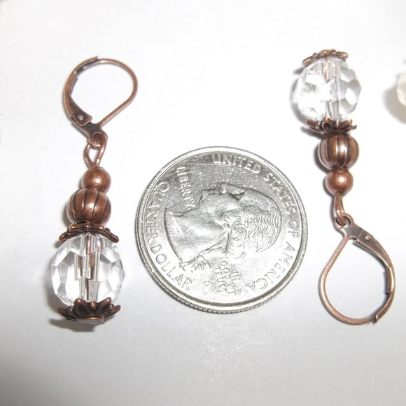 Clear & Copper Beaded Earrings Handmade NWT 5824 - Picture 3 of 8